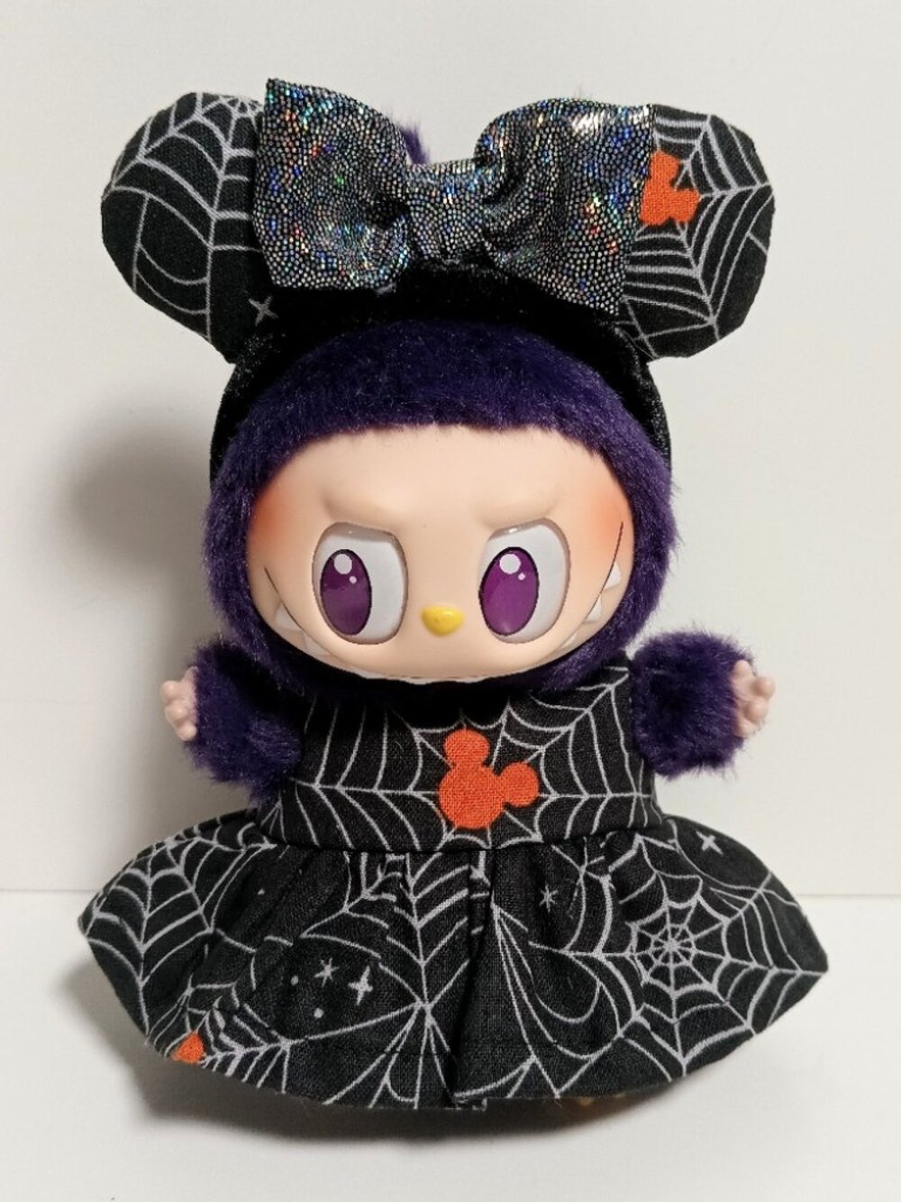 Custom Halloween Disney Mickey Mouse Spider Web Dress  Ears Made to fit Labubu